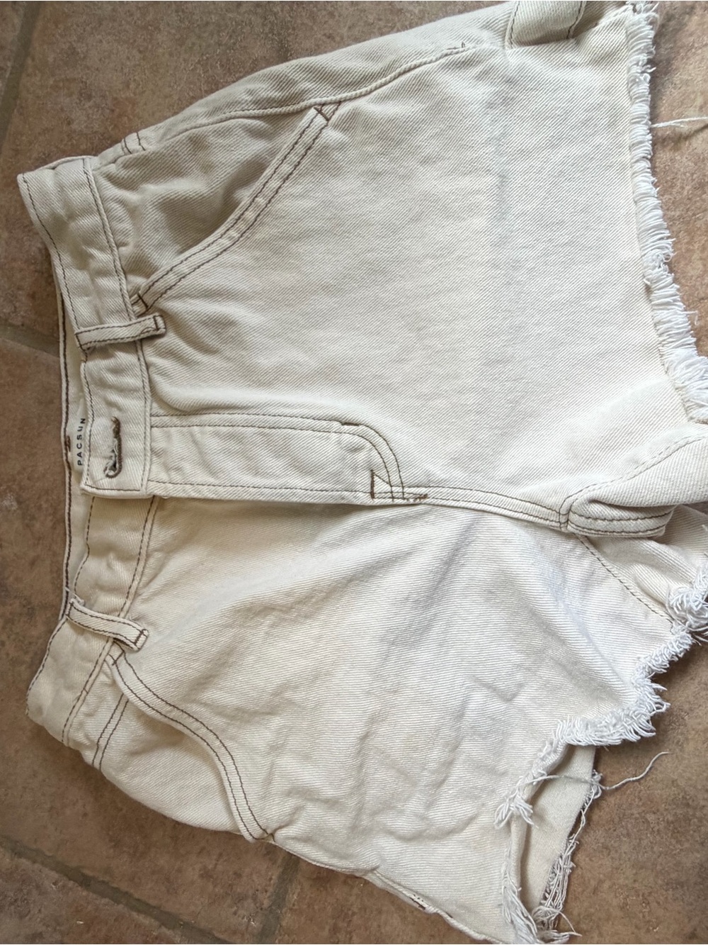 PacSun Light Cream Frayed Hem Denim Cutoff Shorts